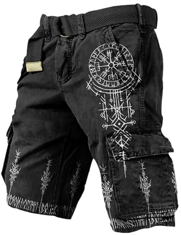 Genérico Pantalones Cortos Cargo Hombre, Pantalon Corto Hombre Casual,de Mitología con Diseño 3D y Múltiples Bolsillos Funcionales para Aventuras Exteriores Pantalón Shorts