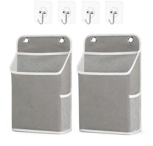 Dermalyx 2 Piezas Organizador de Almacenamiento de Pared con Bolsillos cestas Colgantes para organización de Pared Bolsa Colgante de Almacenamiento para Dormitorio residencia Gris Liso