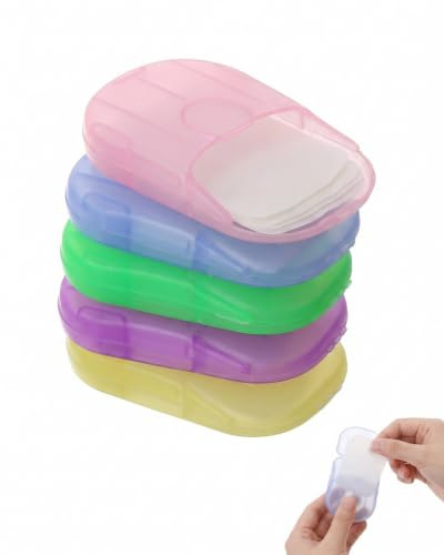 BTACGWP Hojas de Jabón Desechables, 5 Unidades en Caja con 5 Colores, Papel Portátil Práctico para Viajes, Camping e Higiene de Manos Sin Agua