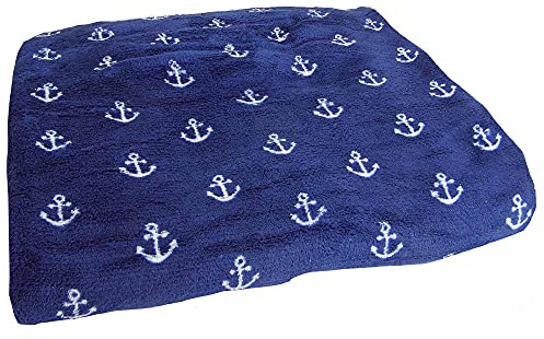 osters muschel-sammler-shop Maritime Bequeme Wohn und Kuschel-Decke ┼ Ankermotiv ┼ Weiss mit blau oder blau mit Weiss ┼ Komfortgröße 150x200cm (blau mit weissen Ankern)