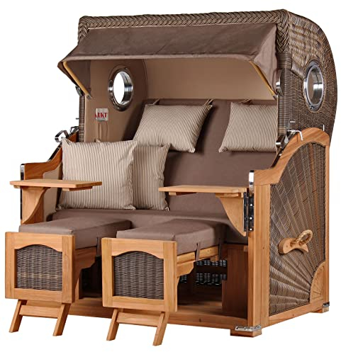 bene living Strandkorb Ammersee Grande XL Teak Bullauge - PE grau - Modell 534-2,5-Sitzer inkl. Liftersystem