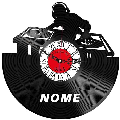 Orologio da Parete in Vinile DJ, orologio in vinile personalizzato, idea regalo personalizzata (2.0) (Logo Rosso, Barocco Nero)