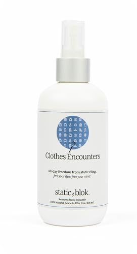 Static Blok Anti-Static Spray for Clothes - Instantly Eliminate Static Cling, Flyaways, and Shocks from Clothes, Fabrics, Linens, Blankets & Rugs- All-Natural Formula - Lasts All Day- 8oz