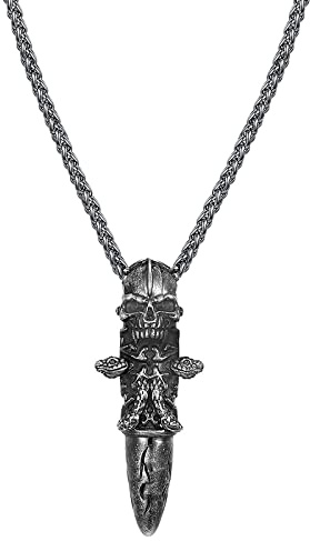 JewelryWe Schmuck Herren Halskette, Edelstahl Wolfszahn Wolf Gebiss Zahn Anhänger mit verstellbare Kette, Schwarz/Silber/Gold/Rosegold