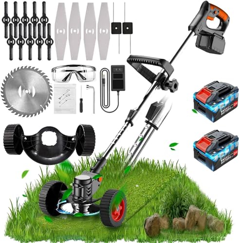 Metal Blade Cordless Strimmer 21v Grass Trimmers 16 Blades 15cm Cutting Diameter Cordless Strimmer Retractable Handle For Lawn Garden