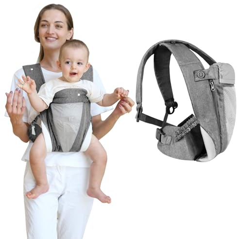 Aolso Tragetuch Baby, Babytrage für Neugeborene ab Geburt, Baby Bauchtrage Rückentrage, Ergonomischer Tragetuch, Neugeborenes bis Kleinkind, Nehmen Sie es mit, Multifunktional (Grau-Netztasche)
