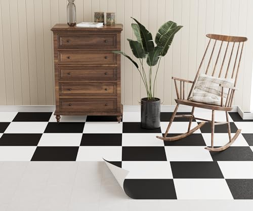 Oxdigi Pavimento in PVC autoadesivo, 6 m², per porta d'ingresso, soggiorno, cucina, ripostiglio, pavimenti in vinile ritagliabili, 0,6 x 10 m, colore nero e bianco