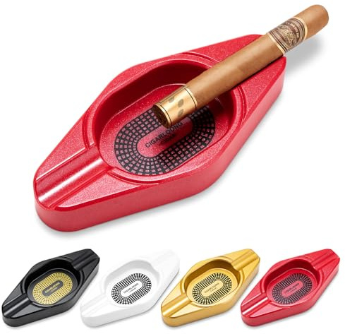 CIGARLOONG Cenicero para cigarros con 2 soportes, bandeja de cenicero de viaje duradera para interiores y exteriores, color rojo