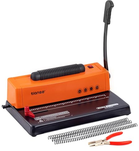 TIANSE Máquina de encuadernación, máquina de encuadernación de bobinas en espiral, perforadora manual con inserto de bobina eléctrica, apto para tamaño carta/A4/A5