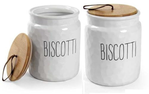 Utilissimi EDITACASA - Biscottiera con tappo in legno e chiusura eremetica - colore bianco con misure 15 * 18 cm