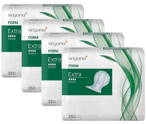 SEGUNA Form Extra, Inkontinenzvorlagen für Frauen und Männer, Anatomische Vorlagen bei mittlerer Inkontinenz, Stuhlinkontinenz (Sparpaket (4 x 25 Stück))