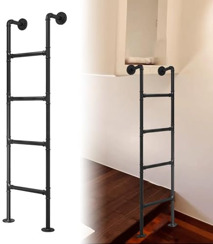 AYVADA Schwarze Leiter für Etagenbetten mit Zwei Einzelbetten – bodenstehende Not-/Feuerleiter mit Einstiegs-/Ausstiegshöhe, Sicherheitstrittleiter aus industriellem Eisen für Wohnheim-Lofts (145 c