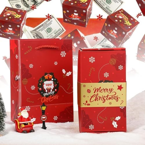 Boîte cadeau de Noël, explosion, cadeau d'argent, boîte surprise, DIY, pliable, album photo pour cadeaux de Noël (rouge)