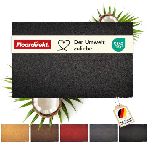 Floordirekt Fußmatte für Innen und Außen, 40x60 cm Schwarz, Türmatte aus Kokos, Schmutzfangmatte für Haustür, rutschfeste Fussmatte, Kokosmatte, Fußabtreter, Fussabstreifer (17mm)