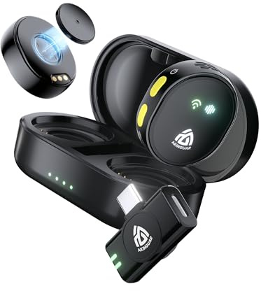AKINGUAR Micrófono Lavalier inalámbrico (2TX+1RX) para iPhone, teléfono Android, Mini micrófono de Solapa, Audio de Alta fidelidad, cancelación de Ruido