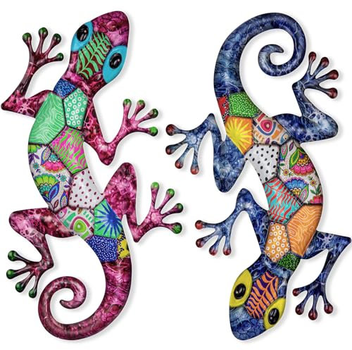SUNREEK Metall-Gecko-Wandkunst, 43,2 cm, große Eidechse, Outdoor-Wanddekoration für Zaun, Garten, Hof, Zimmer, Terrassendekorationen (2, Gecko-A)