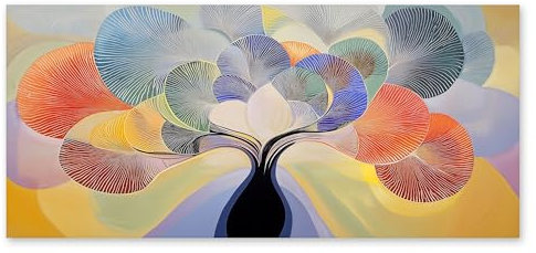 Lupia - Quadro moderno su Tela Canvas DEEP 65x143 cm TREE GRAND LEAVES Tela Cotone, Stampa, Made in Italy, Telaio in Legno, albero della vita, casa soggiorno capezzale camera da letto hotel ufficio