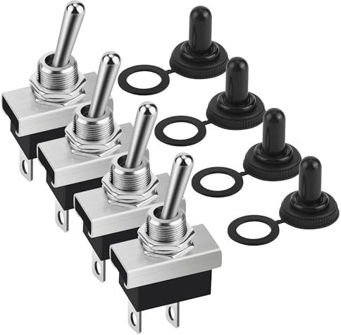 4 Pièces KN3D-101 Interrupteurs à Bascule 12V 25A On/Off 2 Position 2 Broches Metal Interrupteur à Bascule Flip avec Capuchon Etanche