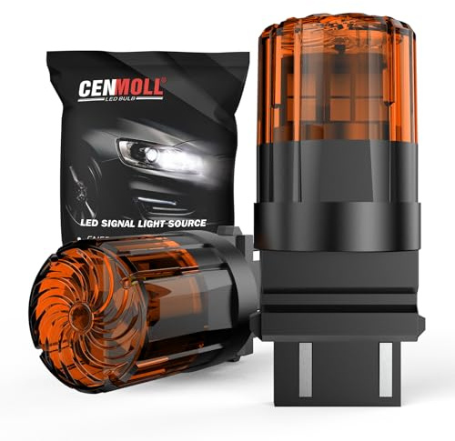 Cenmoll Lampadina LED T25 3157 giallo ambra, 3200LM super luminosa 12V-24V P27/7W 3156 P27W 3157 T25 per luci di posizione posteriori, indicatori di direzione e luci diurne, confezione da 2