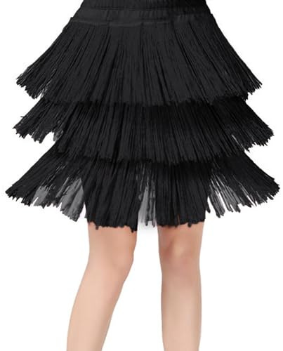 Generisch 2025 Jupe de danse latine pour fille avec franges et franges, Noir , 4-5 ans