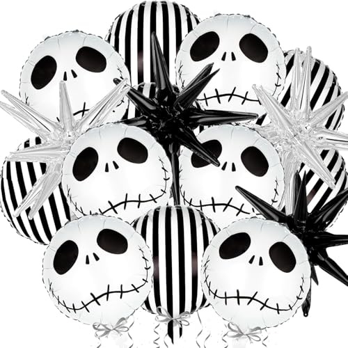 16 Piezas Globos de Halloween, Globos de Aluminio de Demonio Esqueleto Halloween Globo Decoración Set, Globo Foil Estrella Explosion para Halloweens, Fiesta Temática, Decoración de Casa Embrujada (A)