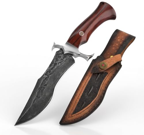 GDTDX Jagdmesser Outdoor Messer Feststehende Klinge | VG10 Stahl 60-63 HRC | Vollschäft Full-Tang | Edler Mahagoni-Holzgriff | Profi Gürtelmesser für Camping, Bushcraft & Jagdgeschenk