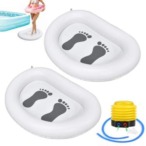 Linzerry 2 uds Lavapiés Inflable para Piscina 87x65cm, Bañeras de Pies Portátiles con Bomba, Baño de Pies Inflable para SPA, Camping y Jardín, Ideal para Mantener la Piscina Limpia - Blanco