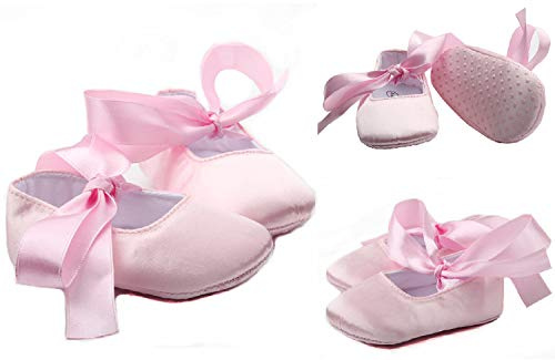 Bailarina de Cuna Rosa para Niña Recién Nacida de 6 a 12 Meses de Satel Seda Zapatos de Bautizo Boda Baby Brillabenny