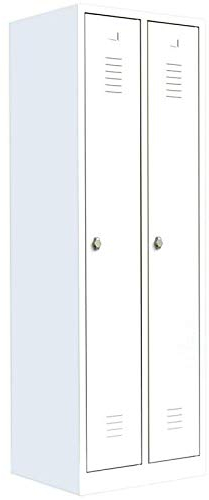 Lüllmann Weißer Spind komplett montiert 2 türig Stahl-Kleiderschrank 180x60x50cm (HxBxT) Spindschrank Kleiderspind Garderobenschrank in Weiß 510127