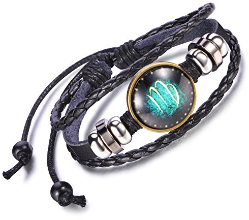 Feilok Elegant 12 Sternbild Unisex Verstellbar Armbänder Armband Legierung Leder Beads Seil Armkette Armreif, Farbe: Schwarz und Blau