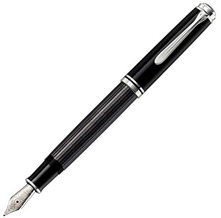 Pelikan Füllhalter Souverän 405 Stresemann, Schwarz-Anthrazit, Feder M (mittel), hochwertiger Kolbenfüller im Geschenk-Etui, 803823