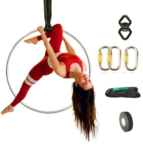 Complete Aerial Hoop 33' 85cm Lyra Tabless Ring Set Include Rigging Hardware lyra Carabiners Swivel and Spanset (33(85), Tabless)