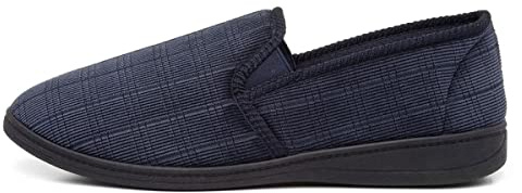 The Slipper Company Mens Navy Check Full Slipper - Size 9 UK - Blue