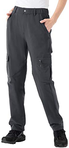 Rdruko Women's Outdoor Quick Dry Hiking Pants Lightweight Waterproof Climbing Travel Pants with Zipper Pockets Grey X-Large