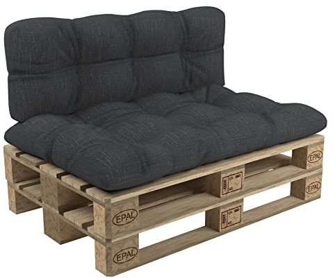 POKAR Set di Cuscini per Europallet Imbottito da 2 pezzi: 1x Cuscino-sedile 120x80cm + 1x Cuscino-schienale 120x40cm, per Divano da Giardino, per Interno ed Esterno, senza Pallet, antracite