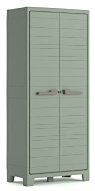 Keter Planet Outdoor Utility Plastic Broom Cabinet, Jade Green, 80 x 44 x 182 cm, Includes Shelves, Suitable for Indoor and Outdoor Use, UV and Water Resistant (IPX3)