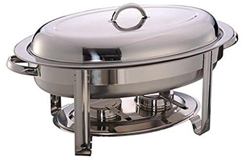 Oval Chafing Dish, 6 Quart Volle Größe Rostfreier Stahl Käfer Und Buffet Wärmer-Set Tablett Mit Speisepfanne, Wasserpfanne, Rahmen, Deckel Und Kraftstoffhalter Buffetofen,Silber