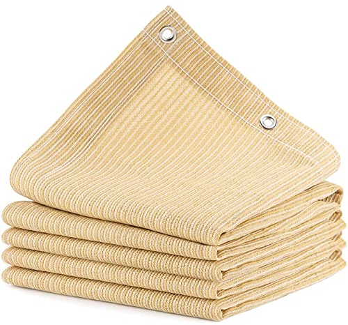 Tenda Parasole a Vela Protezione Solare Rettangolare, HDPE Protezione Raggi 95% UV Tenda da Sole con Funi e Fascette per Giardino, Balcone, Campeggio, Esterno Pergola, 1 Metri 1 Foro, Sabbia (2x2m)