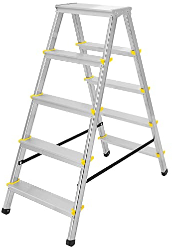 Aluleiter Stehleite Zweiseitig 2x5 Stufen Klappleiter 150kg TÜV Zertifiziert