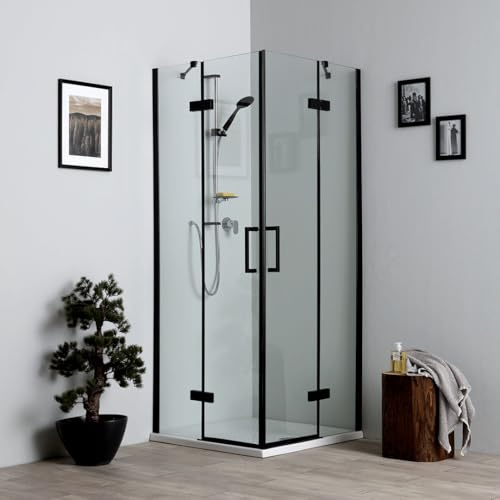 Kiamami Valentina Paroi de Douche carrée sans profilés 90x90 Noir Mat et Portes en Verre Transparent 6 mm | London