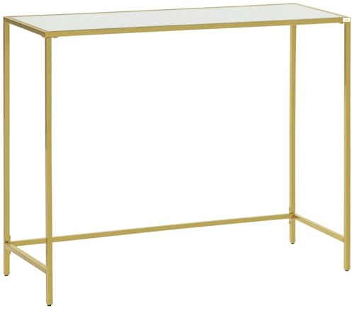 HOMCOM Mesa Consola Mesa de Entrada con Vidrio y Marco de Acero Mueble Recibidor para Pasillo Salón Estilo Moderno Antivuleco Carga 25 kg 100,5x35,5x80 cm Blanco y Dorado
