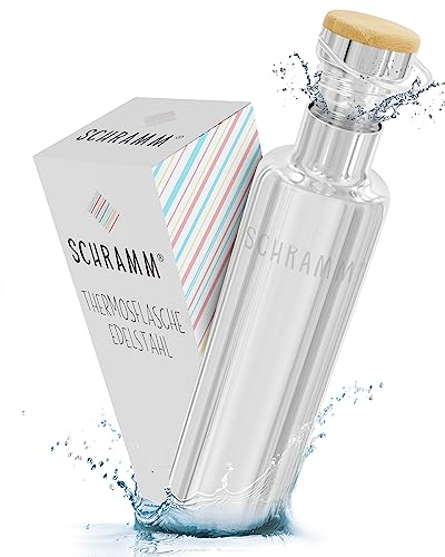 Schramm® Thermosflasche Edelstahl Trinkflasche wählbar 500, 750 oder 1000ml Isolierflasche doppelwandig Thermoflasche 100% BPA-frei Schraubverschluss Silber heiß und kalt, Größe:1000 ml