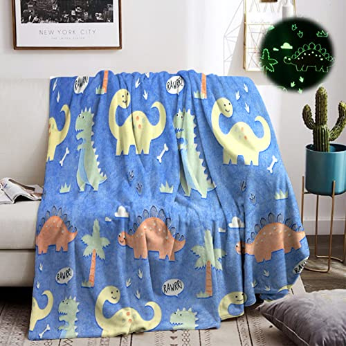 HZVRTN Kuscheldecke Kinder Einhorn/Dinosaurier/Weltraum Decke, kuscheldecke leuchtet im Dunkeln, warme Decke Flauschige Geschenke für Jungs mädchen Sofa Kinderdecke (Dinosaurier C, 130x150cm)