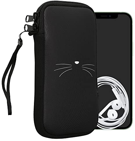 kwmobile Handytasche für Smartphones XXL - 7 - Neopren Handy Tasche Hülle Cover Case Schutzhülle - Katze MIAU Weiß Schwarz - 17,7 x 8,5 cm Innenmaße