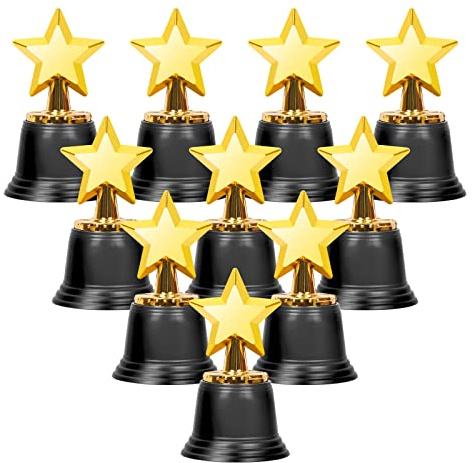Mardatt 10Pcs Gold Star Trophy Awards, 4.5 Gold Award Trophies Awards Plastic Trophy Star Shaped Trophy Winner Trophy Cup Award for Party Favors Competitions Winning Prizes