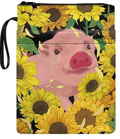 Jndtueit Sonnenblumen-Schweine-Bucheinband, waschbar, langlebig, wiederverwendbar, Blume, verstellbar, dekorativer Notizbuchschutz