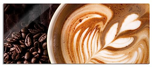 Pixxprint Glasbild Panorama, Wandbild aus Echtglas, Tasse Kaffee mit Schaumherz, 100x40 cm, inkl. Aufhängung und Abstandshalter