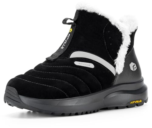 FitVille Botas para Mujer Ancho Zapatos Invierno Botines de Nieve con Forro cálido Impermeables de caña Corta sin Cordones Exteriores Antideslizantes Negro 38 EU X-Ancho