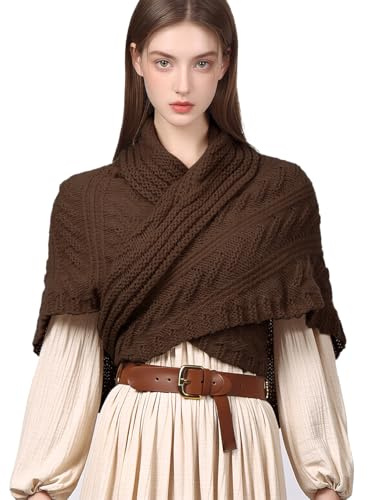 CAMDOM Écharpe triangulaire pour femme Hiver Automne Tricoté Wrap Châle Mode Chaud Dames Pull Foulard Cape, café, taille unique