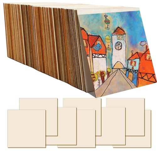 SOSMAR 52 Stück Holzplatten 10x10cm zum Basteln, Quadratisch Holzbretter 2mm Sperrholzplatte Multiplex Platte Bastel Holz für Brandmalerei, Laubsäge, Malen, DIY (Quadratisch/10cm x 2mm)